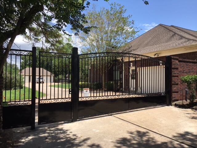 Custom Iron Swing Gate With Solid Steel Plate and Scroll Work